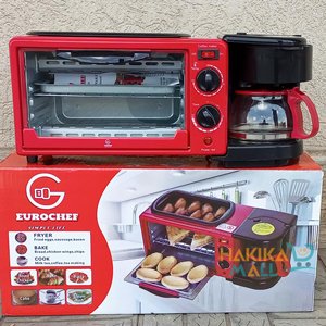 3-in-1 Breakfast Maker - Red - Prepare toast, bake delicious treats, and brew coffee effortlessly with this versatile and compact breakfast maker. Perfect for busy mornings and small spaces. Order now from Hakika Mall for a complete breakfast solution.