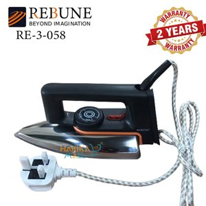 Rebune Electric Dry Iron RE-3-058 - Experience efficient ironing with this stylish silver iron featuring auto-off thermostat for safety and powerful 1200W performance.